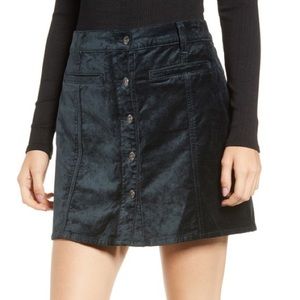 Button Front Velvet Miniskirt- 7 For All Mankind